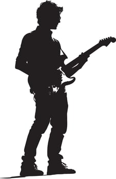 Playing a Musical Instrument Silhouette A student playing a guitar, piano, or other instrument in a music class. full length silhouette black illustration vector