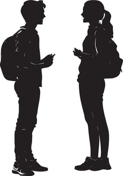 A group of students engaged in conversation, laughing in the hallway or courtyard. vector
