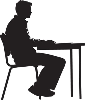 Lecture Listening Silhouette A student seated at a desk, attentively looking toward a teacher or projector. vector