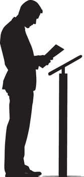 Checking Travel Documents Silhouette A business person holding a passport or travel documents at the check-in counter. full length silhouette black illustration vector