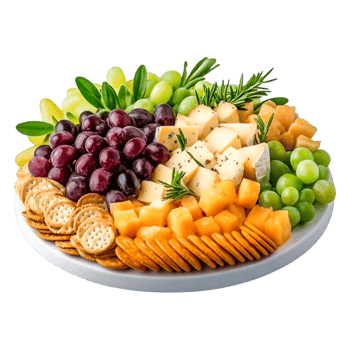 Colorful Cheese and Fruit Platter with Crackers and Fresh Herbs png