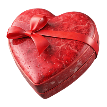 extraordinary rustic Red Valentine Heart Shaped Box Cutout with Ribbon professional png