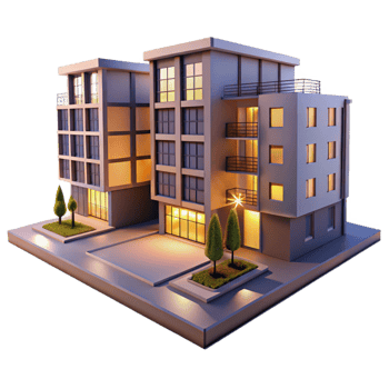 extraordinary modern Residential Apartment Complex Dusk Lighting Isolated professional png