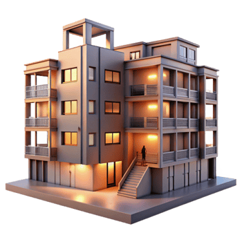 beautiful traditional Residential Building Complex Sunset Lighting Transparent high quality png