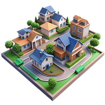 serene classic Residential Neighborhood Aerial View Isolated high quality png