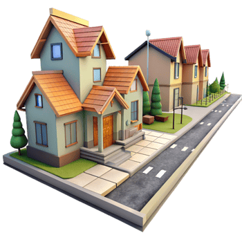 elegant rustic Residential Neighborhood Street View Isolated exclusive png