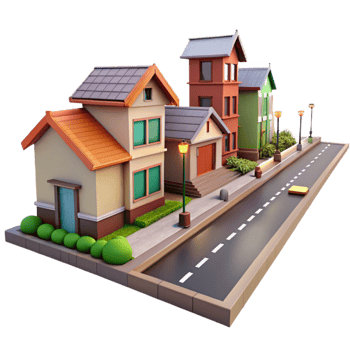 dramatic classic Residential Neighborhood Street View Isolated detailed png