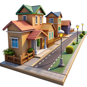 impressive abstract Residential Neighborhood Street View Isolated high quality png