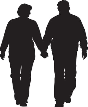 Elderly Couple Walking Silhouette Black of an older pair holding hands. vector