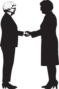 A senior woman shaking hands in a friendly gesture, shown in a full-length black silhouette. vector