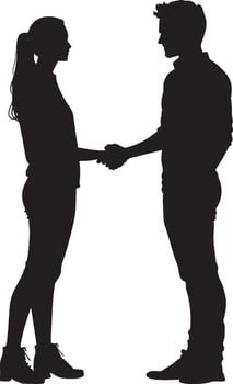 Silhouette of Two Businesspeople Shaking Hands Full-Length vector