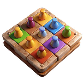 serene contemporary Retro Board Game Colorful Pieces Isolated professional png