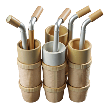 serene modern Reusable Straws Bamboo and Metal Set Transparent Background premium png