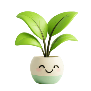 Cute Cartoon Green Potted Plant on transparent background. png
