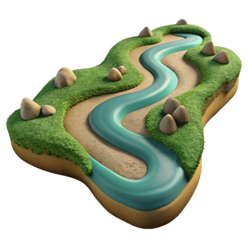 serene minimalist River Winding Through Valley Aerial View Transparent Background professional png