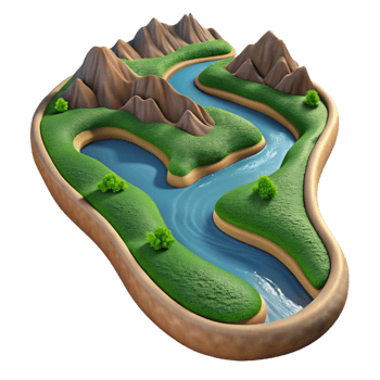 vibrant vintage River Winding Through Valley Aerial View Transparent Background genuine png