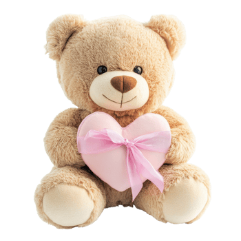 Adorable Plush Teddy Bear Pink Heart on transparent background. png