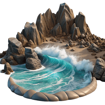 elegant abstract Rocky Coastline Crashing Waves Dramatic Lighting Cutout professional png