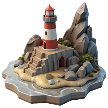 elegant minimalist Rocky Coastline with Lighthouse Cutout authentic png