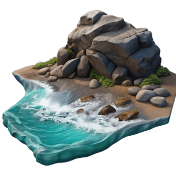 dramatic rustic Rocky Coastline with Waves Crashing Transparent Background genuine png