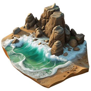 extraordinary rustic Rocky Coastline with Waves Crashing Transparent Background high resolution png