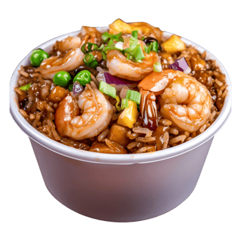 Shrimp Fried Rice with Vegetables in a White Bowl png