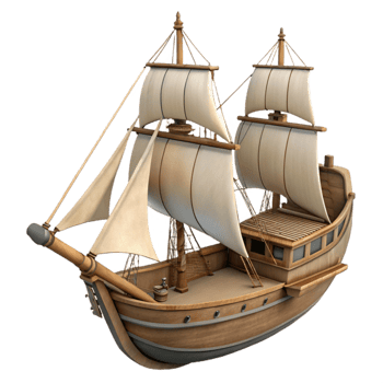 dramatic minimalist Sailing Ship Side View Transparent Background detailed png