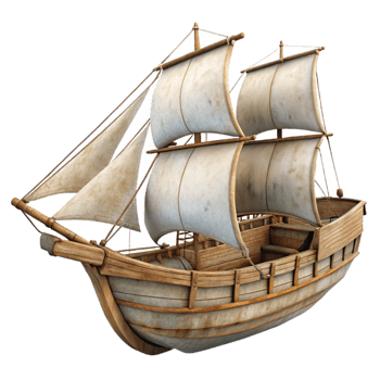 beautiful rustic Sailing Ship Side View Transparent Background genuine png