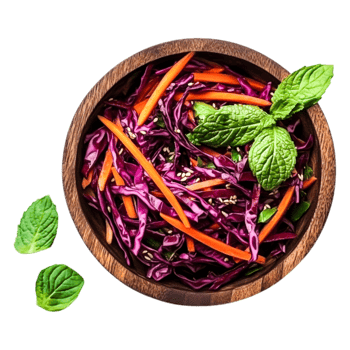 Colorful Salad with Red Cabbage, Carrots, and Fresh Mint Leaves png