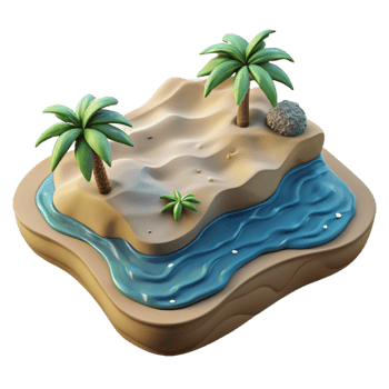 vibrant creative Sandy Beach Isolated with Ocean Waves premium png