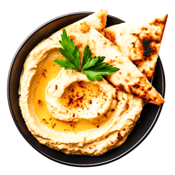 Creamy Hummus with Olive Oil and Grilled Pita Bread Garnish png