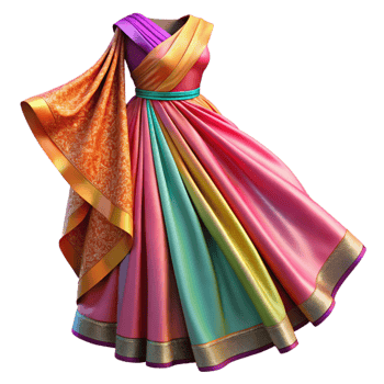 vibrant creative Sari Indian Dress Flowing Silk Bright Colors Cutout detailed png