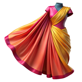 dramatic rustic Sari Indian Dress Flowing Silk Bright Colors Cutout original png