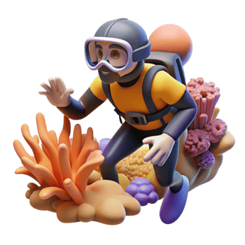 impressive minimalist Scuba Diver Exploring Coral Reef Transparent Background original png