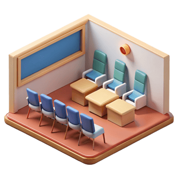 vibrant rustic Seminar Room with Chairs Isometric View Cutout original png