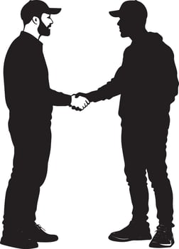 Professional Greeting Silhouette Two men engaging in a handshake, depicted in a black illustration. vector