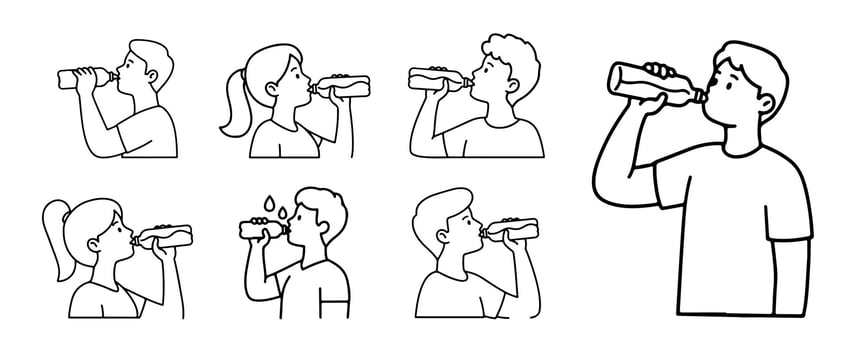 Icon of people drinking water based on high quality drawing art. vector
