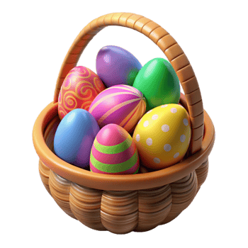 wonderful minimalist Set of Colorful Easter Eggs in a Basket Element Cutout high quality png