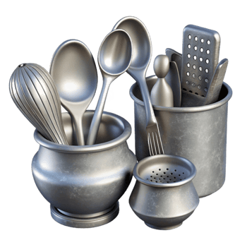 magnificent creative Set of Silver Kitchen Utensils Cutout png