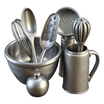 dramatic vintage Set of Silver Kitchen Utensils Cutout premium png