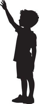 Silhouette of a Child Waving Full-length black illustration of a kid standing with one arm raised in a wave. vector