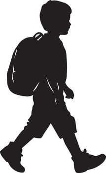 Full-length silhouette of a kid heading forward with a backpack, ready for the journey. vector