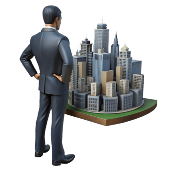 stunning artistic Silhouette of Businessman Looking at City Transparent Background png