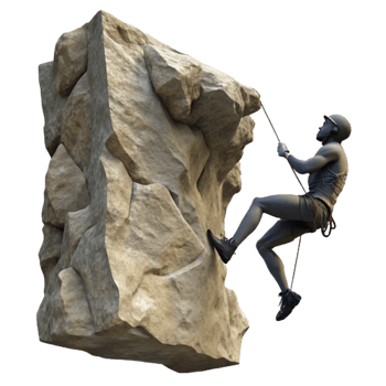 elegant vintage Silhouette of Climber Rappelling Down Rock Face Isolated premium png