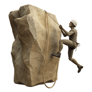 serene classic Silhouette of Climber Rappelling Down Rock Face Isolated professional png