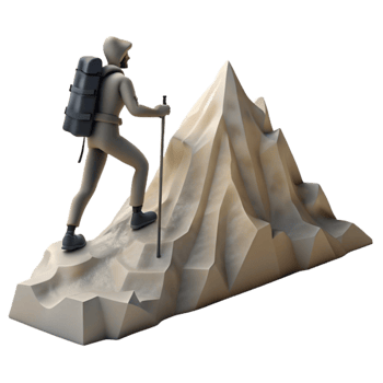 elegant abstract Silhouette of Hiker Reaching Mountain Summit Isolated detailed png