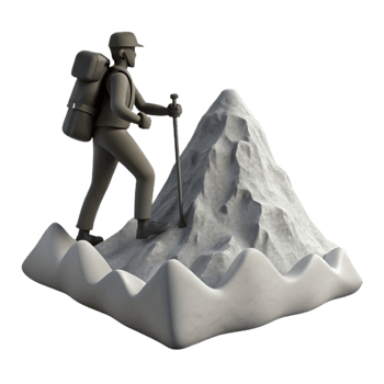 impressive creative Silhouette of Hiker Reaching Mountain Summit Isolated high quality png