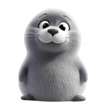Fluffy Cartoon Seal 3D Render on transparent background. png