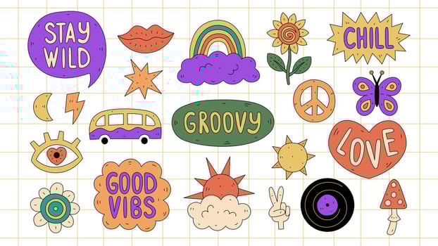 Retro Groovy Stickers Pack vector