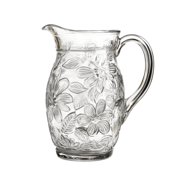 Floral Glass Pitcher on Table on transparent background. png